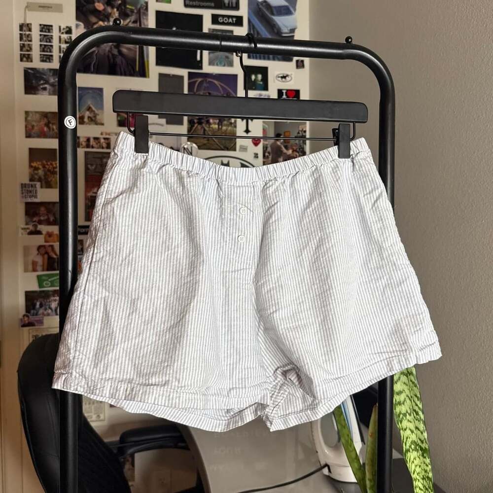 Brandy Melville Blue White Striped Boxer Lounge Shorts